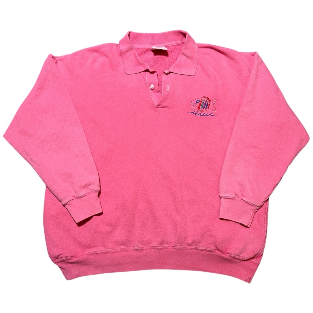 Vintage Sgt Leisure Pink Embroidered Maui Fish Collared Sweatshirt, Small